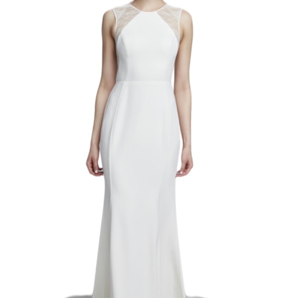 Goddess London Cream See thru MESH  back Long Dress Sz Small Made in UK